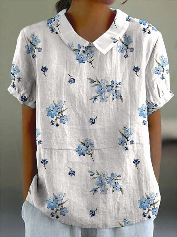 Petite Buttercup Floral Pattern Printed Women's Casual Cotton And Linen Shirt