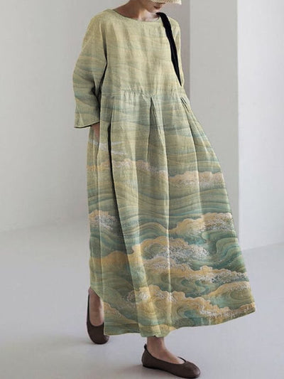 Sea Waves Japanese Linen Blend Maxi Dress