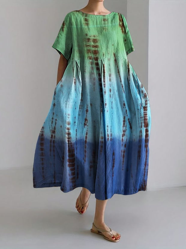 Seaside Inspired Gradient Tie Dye Linen Blend Maxi Dress