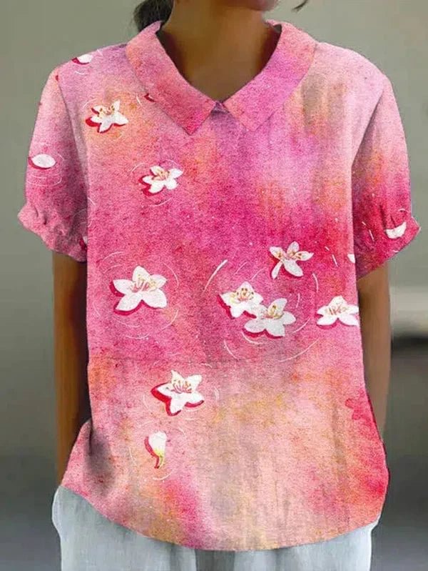 Sweet Pink Floral Print Short Sleeve Top