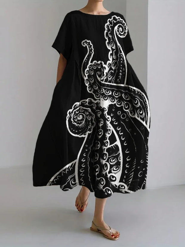 Tentacles Cthulhu Inspired Linen Blend Maxi Dress