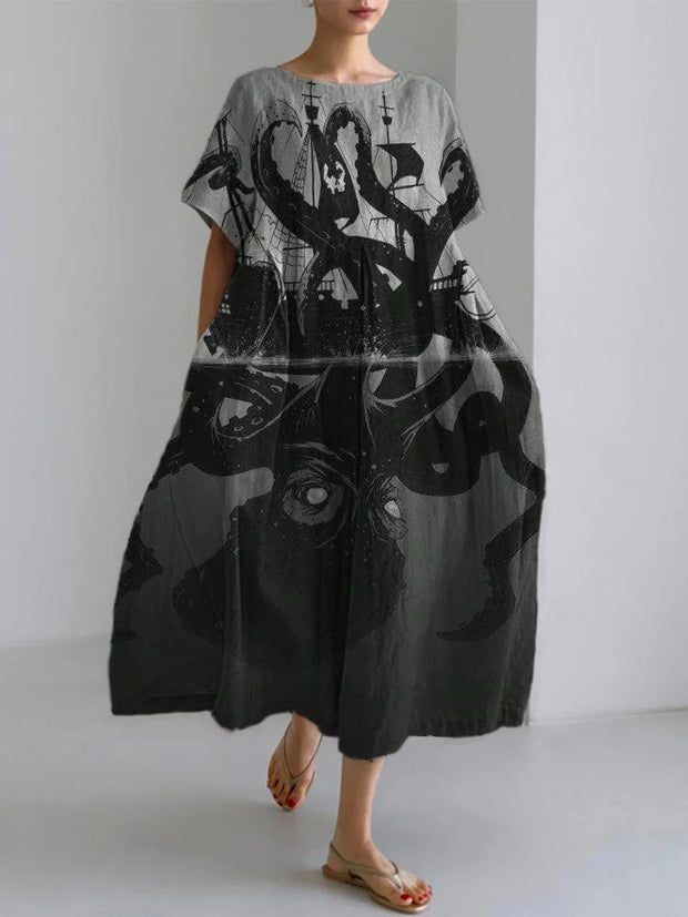 Tentacles Cthulhu Inspired Linen Blend Maxi Dress