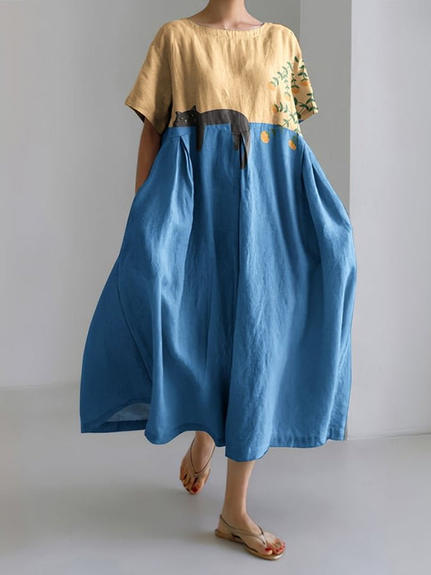 The New Chinese Printed Mid -Length Loose Dress