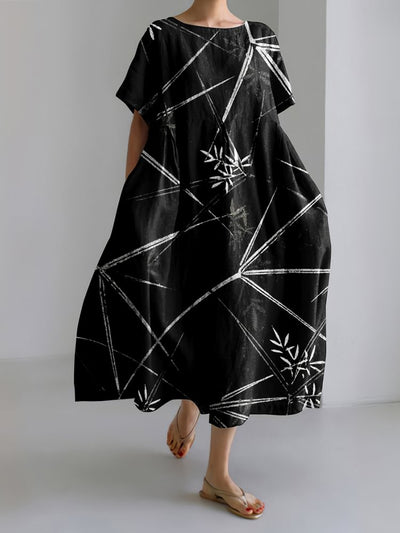 Vintage Bamboo Art Linen Blend Maxi Dress