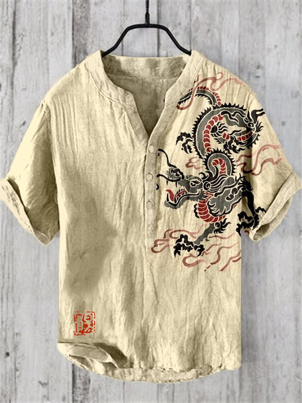 Vintage Dragon Japanese Art Linen Blend Shirt