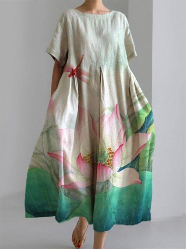 Vintage Floral Art Print Casual Loose Dress