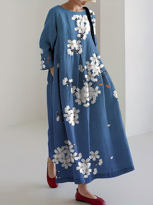 Vintage Japanese Cherry Blossoms Art Casual Midi Dress