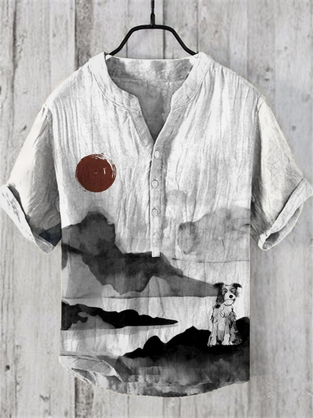 Vintage Sunset Isle Of Dogs Japanese Art Cozy Cotton Linen Shirt