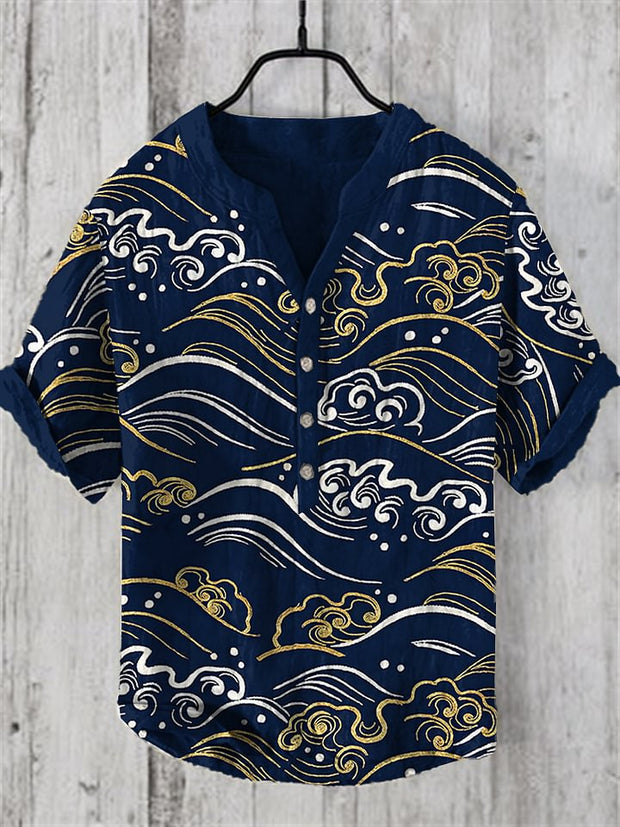 Waves Japanese Art Linen Blend Shirt