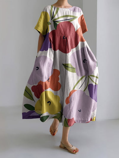 Women Color Block Floral Art Printed Casual Midi Dress