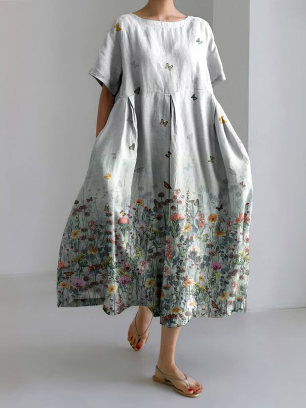 Women‘s Butterfly And Floral Linen Blend Maxi Dress