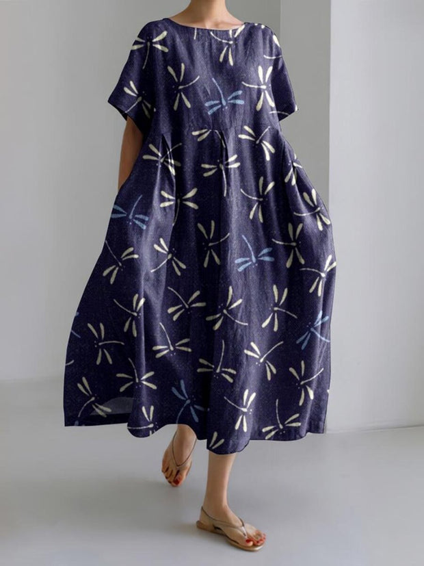 Women's Dragonfly Art Cozy Linen Maxi Dress