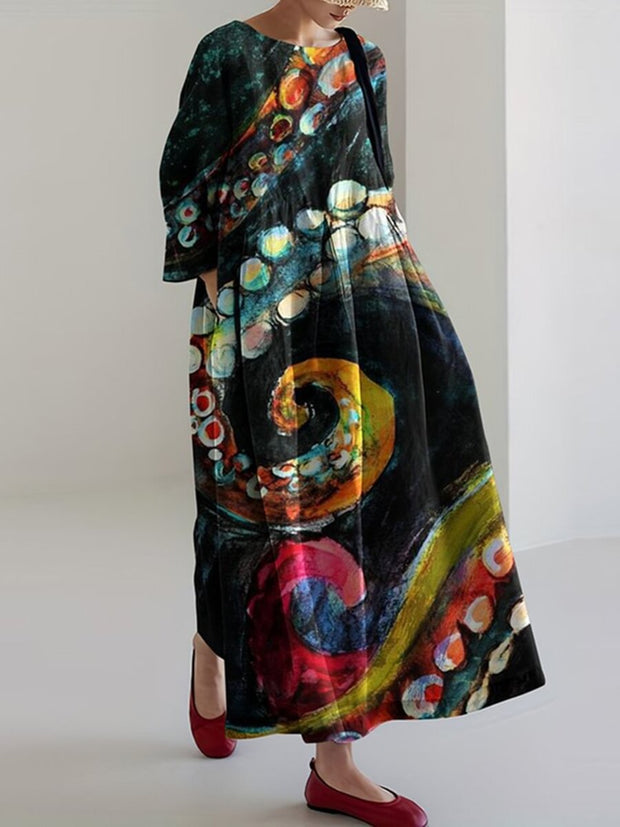 Women‘s Octopus Claw Colorful Linen Blend Maxi Dress