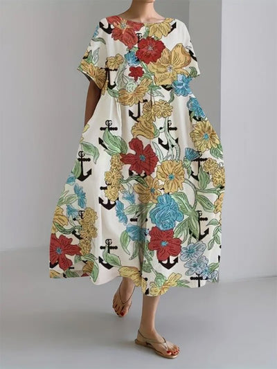Women's Retro Botanical Floral Design Printed Casual Loose Dress
