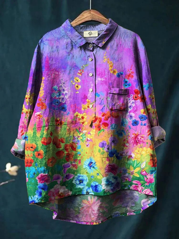 Women's Colorful Small Flower Print Shirt