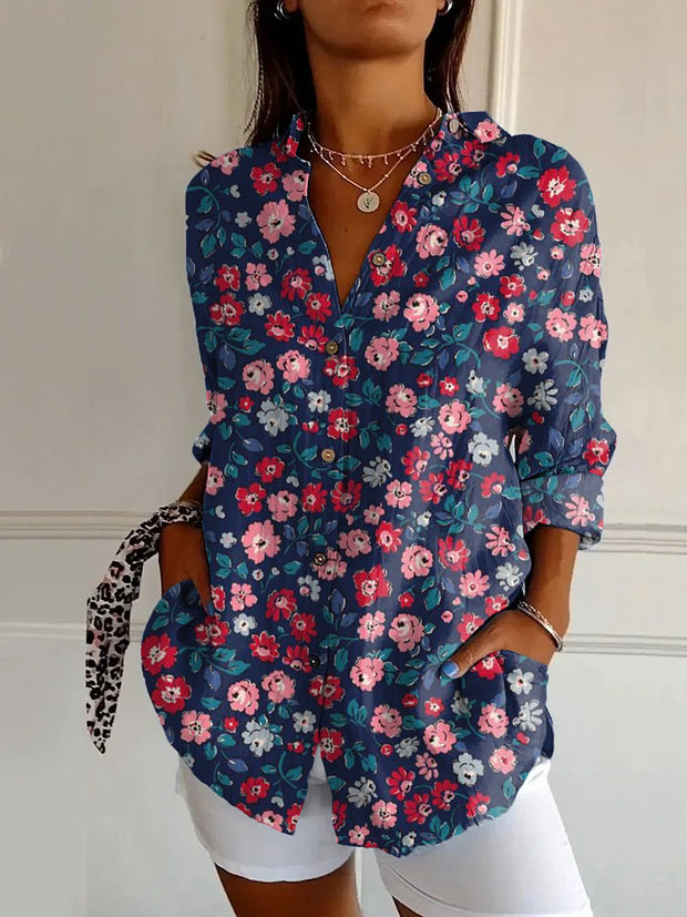 Boho Floral Flower Print Casual Long-sleeved Shirt