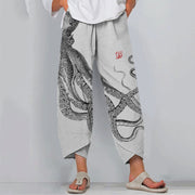 Japanese Octopus Art Print Loose Casual Pants