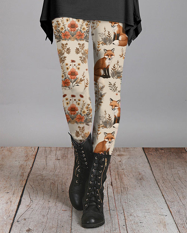 Forest Fox Print Casual Leggings