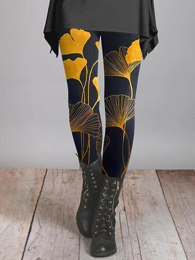 Women's Leggings Print Plants Full Length Light Yellow All Seasons