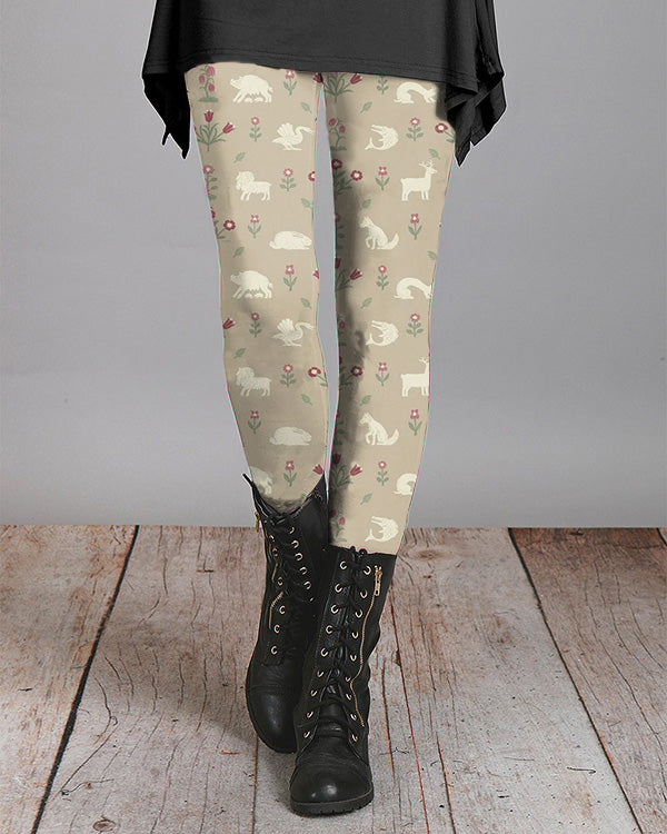 Forest Elk Print Casual Leggings