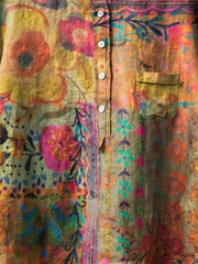 Women's Vintage Flower Art Print Casual Cotton And Linen Shirt