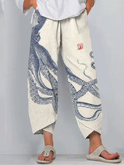 Japanese Octopus Art Print Loose Casual Pants