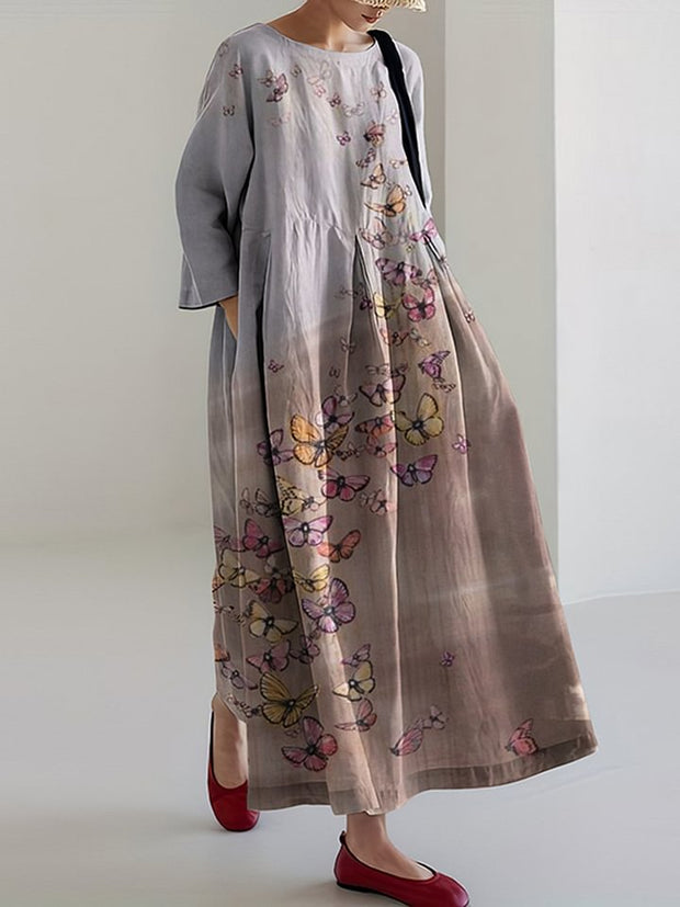 Women‘s Farm Butterfly Linen Blend Maxi Dress