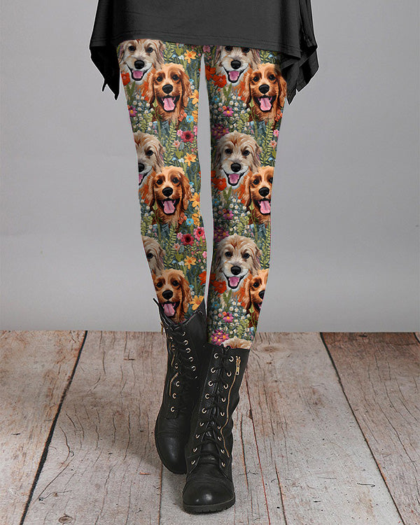 Floral Dog Print Casual Leggings