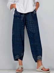 Japanese Traditional Sashiko Art Cropped Casual Pants