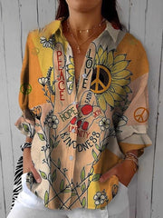 Peace Love Faith Hope Joy Unity Kindness Printed Cotton And Linen Shirt