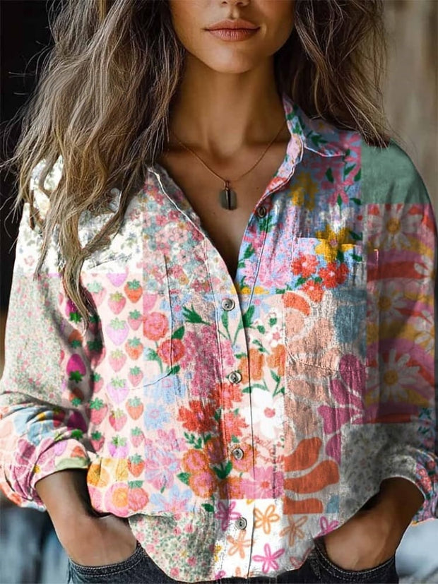 Women's Vintage Bohemian Floral Print Casual Western Shirt