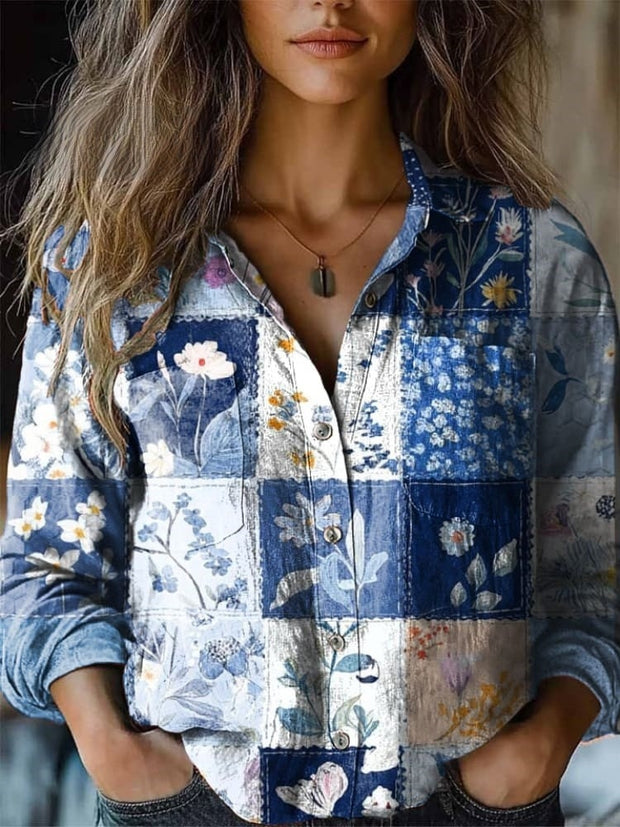 Women's Vintage Bohemian Floral Print Casual Western Shirt