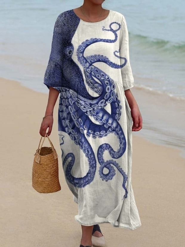 Women's Octopus Art Print Casual Dress