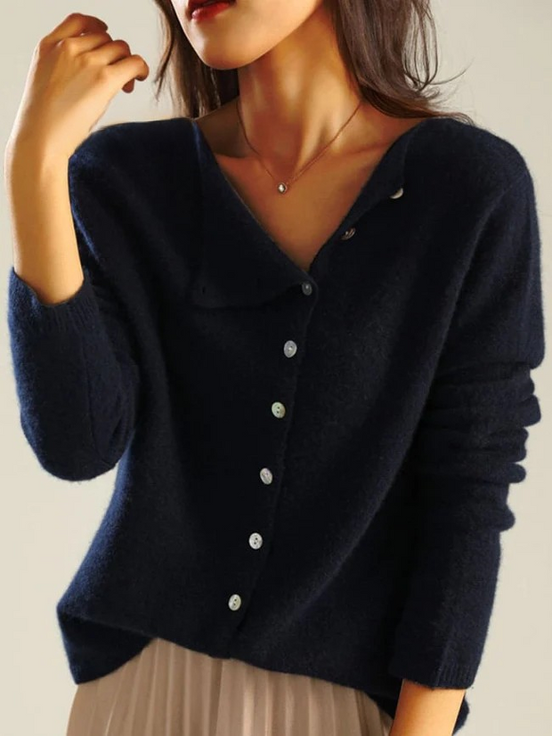 Women's Retro Style Round Neck Single-Row Button Cashmere Knit Thin Cardigan