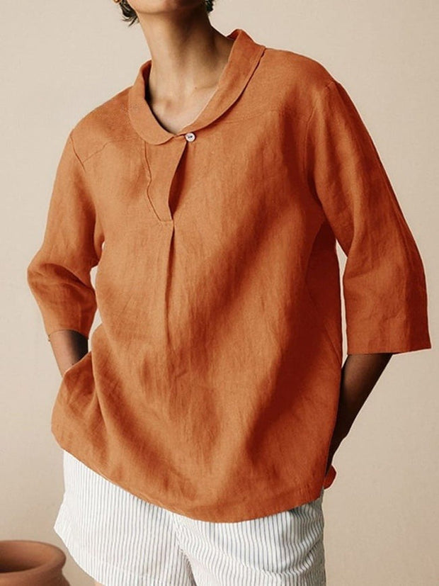 Women's Casual Linen Cotton 3/4 Sleeve Shirt