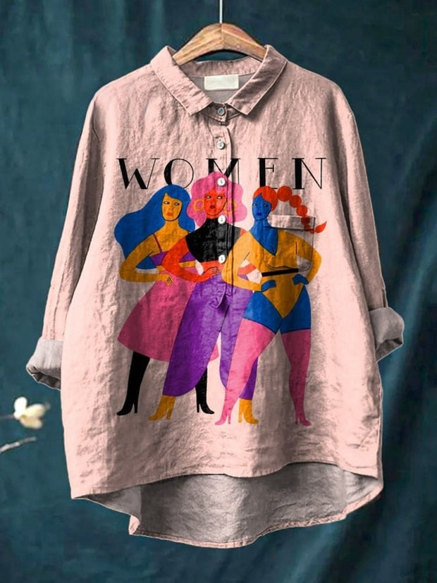 Group Of Cool Ladies Graphic Printed Women's Casual Cotton And Linen Shirt