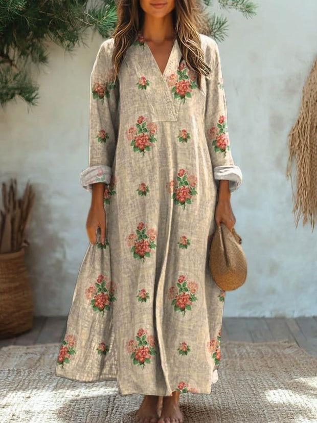 Women's Lovely Floral Art Print Cotton Dress