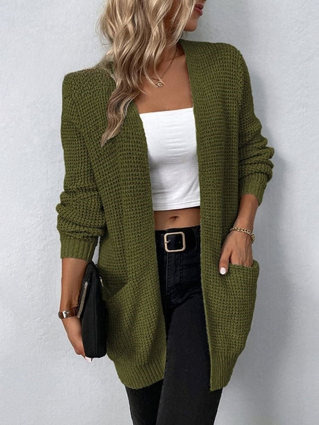 Women's Stylish Casual Long Sleeve Solid Color Knitted Cardigan Coat