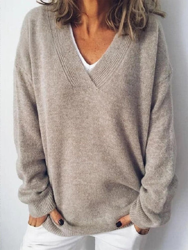 Women's V-neck Pullover Knitted Sweater