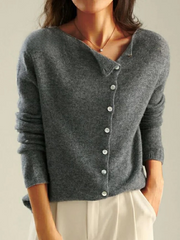 Women's Retro Style Round Neck Single-Row Button Cashmere Knit Thin Cardigan