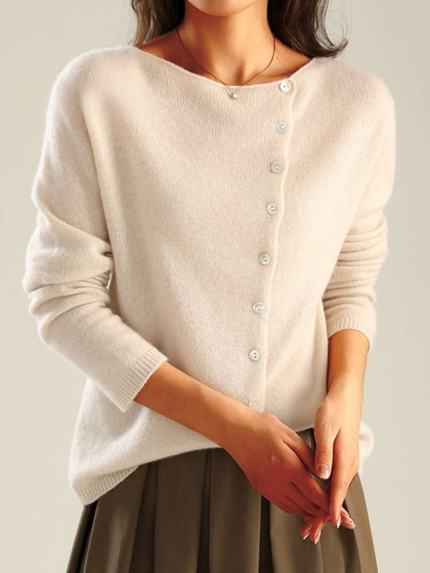 Women's Retro Style Round Neck Single-Row Button Cashmere Knit Thin Cardigan