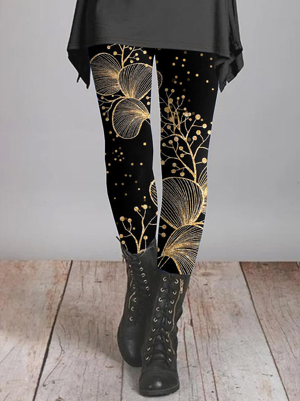 Women's Leggings Print Plants Full Length Light Yellow All Seasons