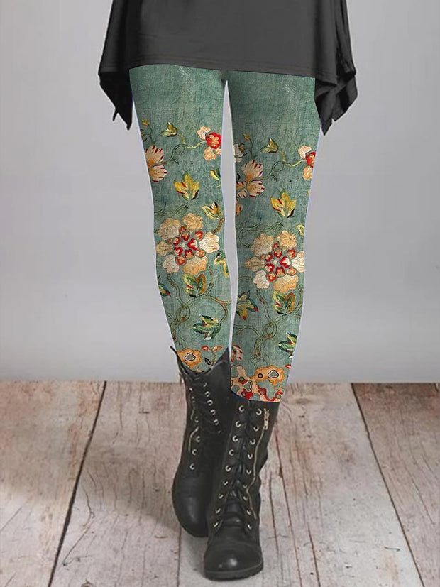 Women's Leggings Print Flower Full Length Apple Green All Seasons