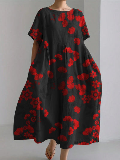 Japanese Floral Print Linen Dress