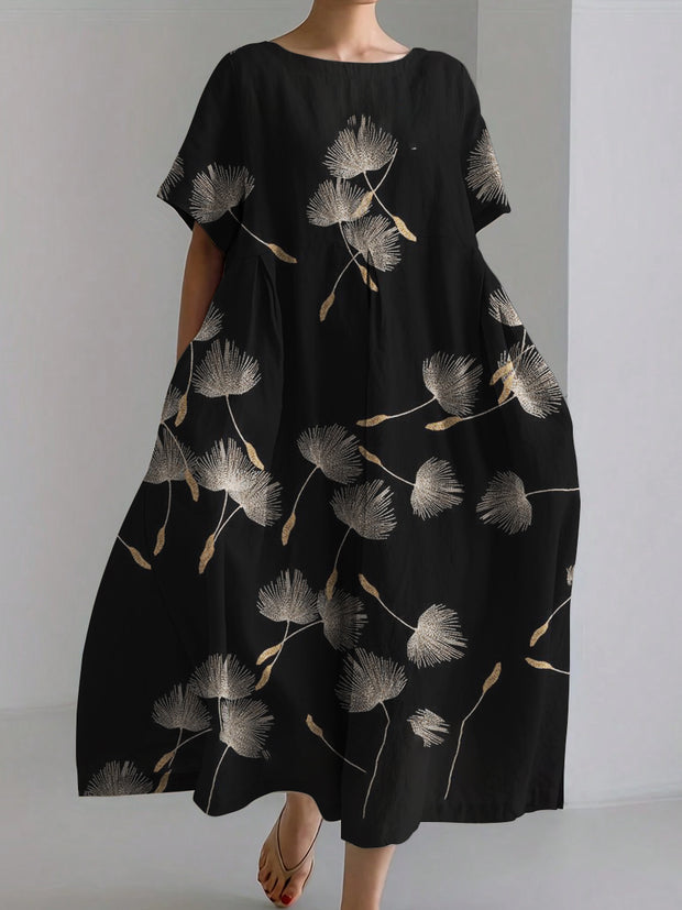 Dandelion Abstract Print Linen Maxi Dress