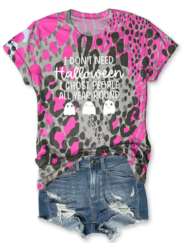 Vintage Pink Leopard Halloween Art Print Tie-Dye Crew Neck T-Shirt