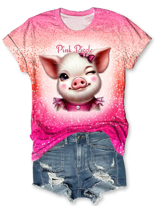 Vintage Cute Piggy Art Print Tie-Dye T-Shirt