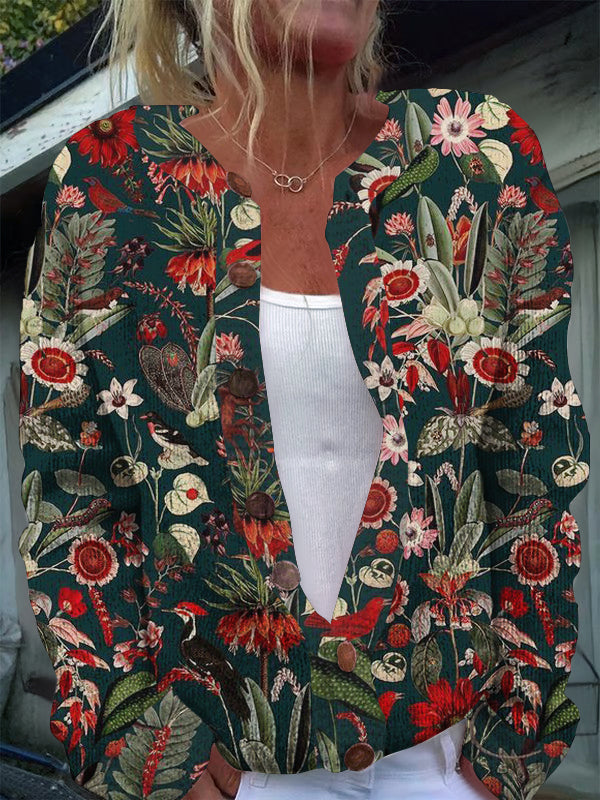 Women's Floral Print Casual Comfort Long Sleeve Cardigan