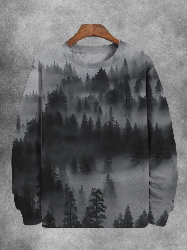 Unisex Dark Misty Forest Print Casual Sweatshirt