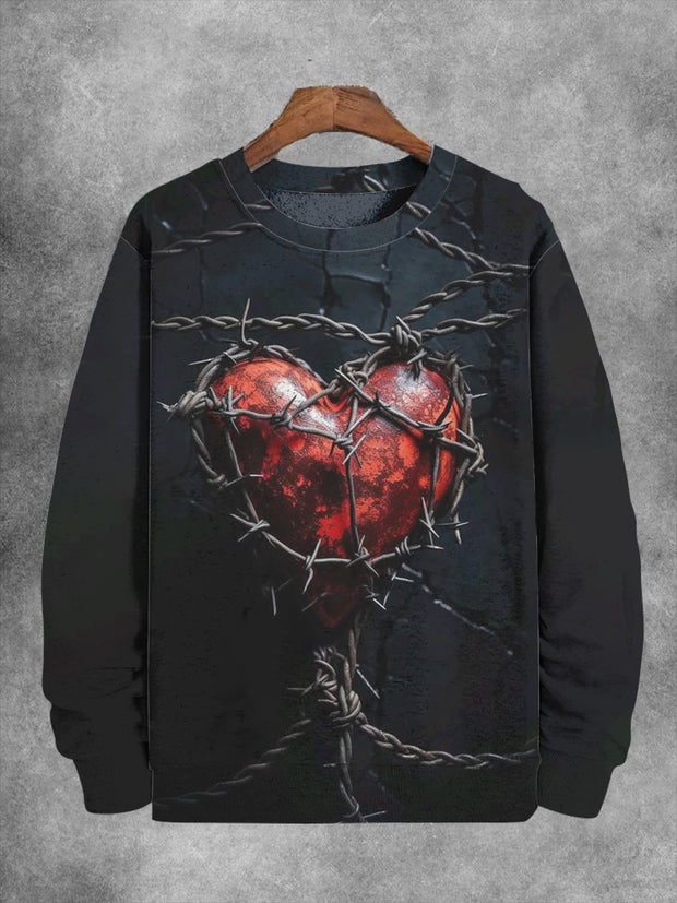 Unisex Thorn Heart Print Casual Sweatshirt